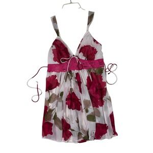 In Bloom by Jonquil Chiffon Floral Babydoll Chemise LRN110 Pink Magenta Women L